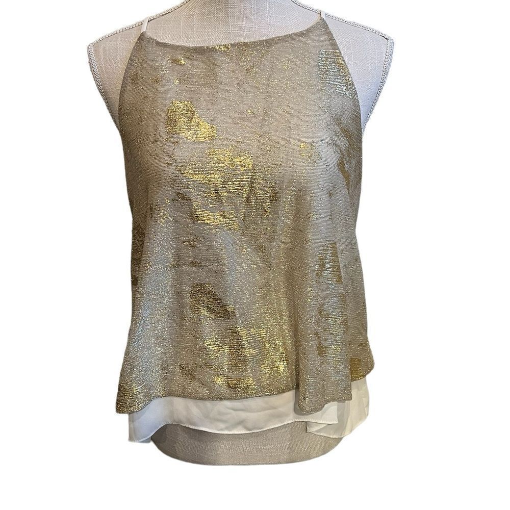 Eight Sixty Beautiful Gold shirt with layered attached underlay non smoking